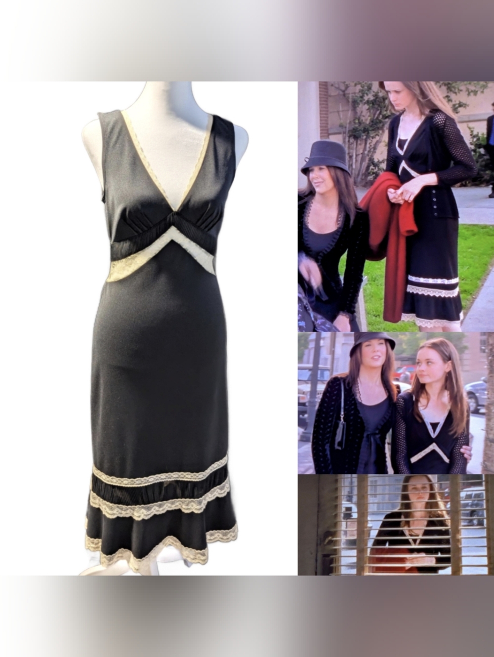 NWT *RARE* ASO Gilmore Girls Rory Dress Black With Cream Lace Size 1/2 *Mint*